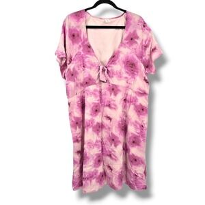 Abound Women's Tie Front V Neck Short‎ Sleeve Floral Print Dress Size 3X
